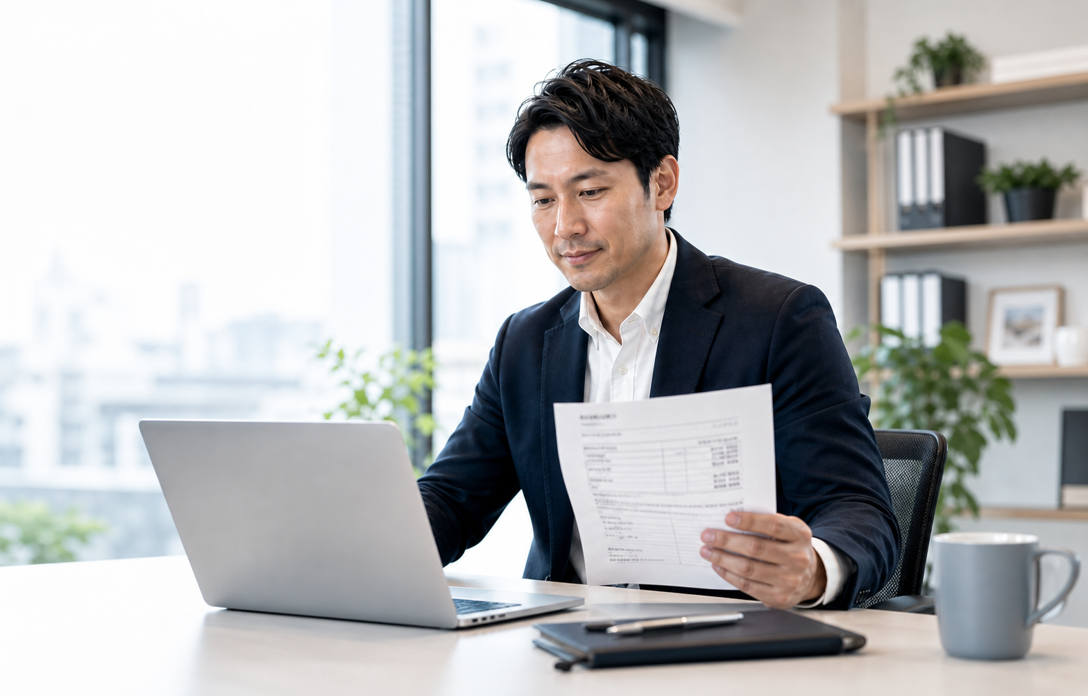 請求書を確認するビジネスパーソン